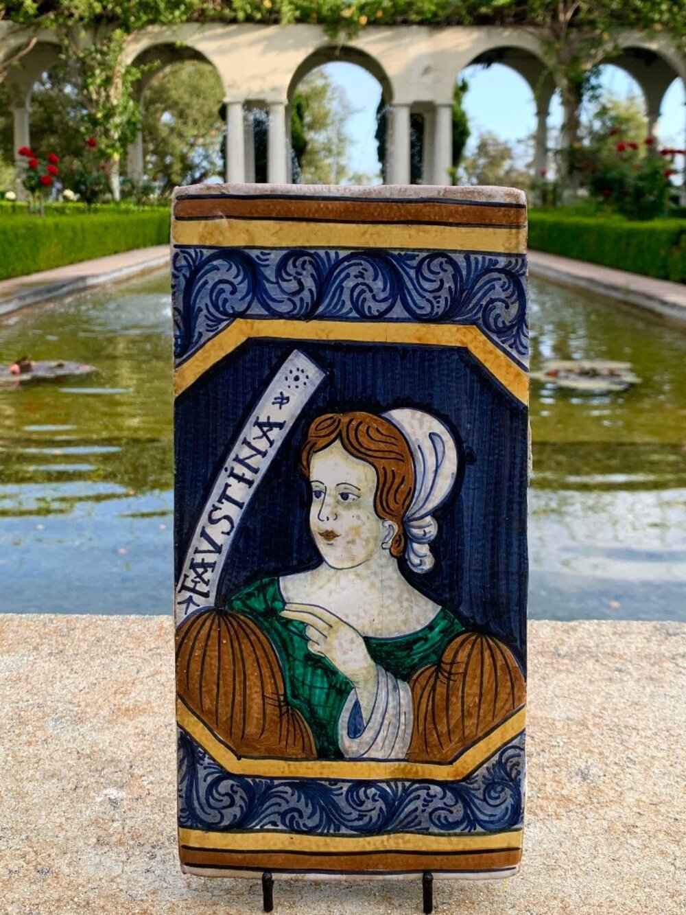 Vintage Italian Renaissance hand painted terracotta portrait tile